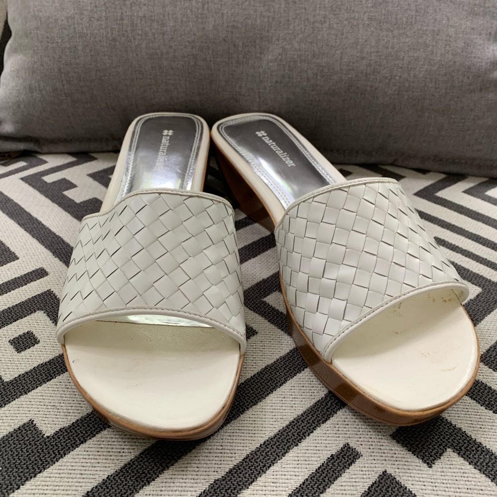 White Naturalizer Basket Weave Slide